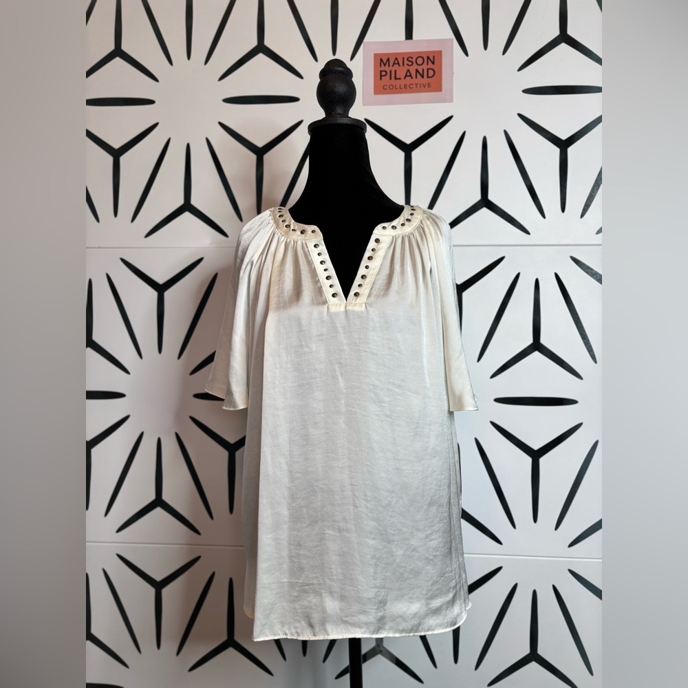 Vince Camuto Cream Blouse with Studded Neckline
